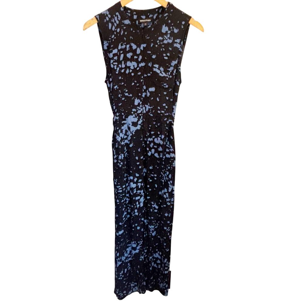 Whistles Blue & Black Print Sleeveless Cropped Jumpsuit - size 6